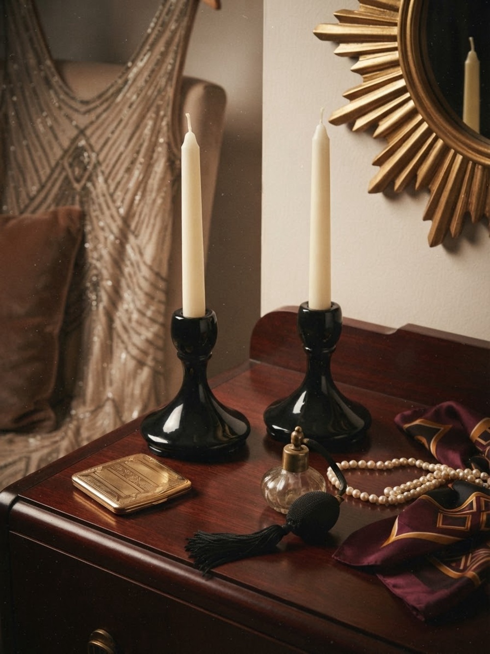Glossy Black Ceramic Taper Candle Holders — Pair